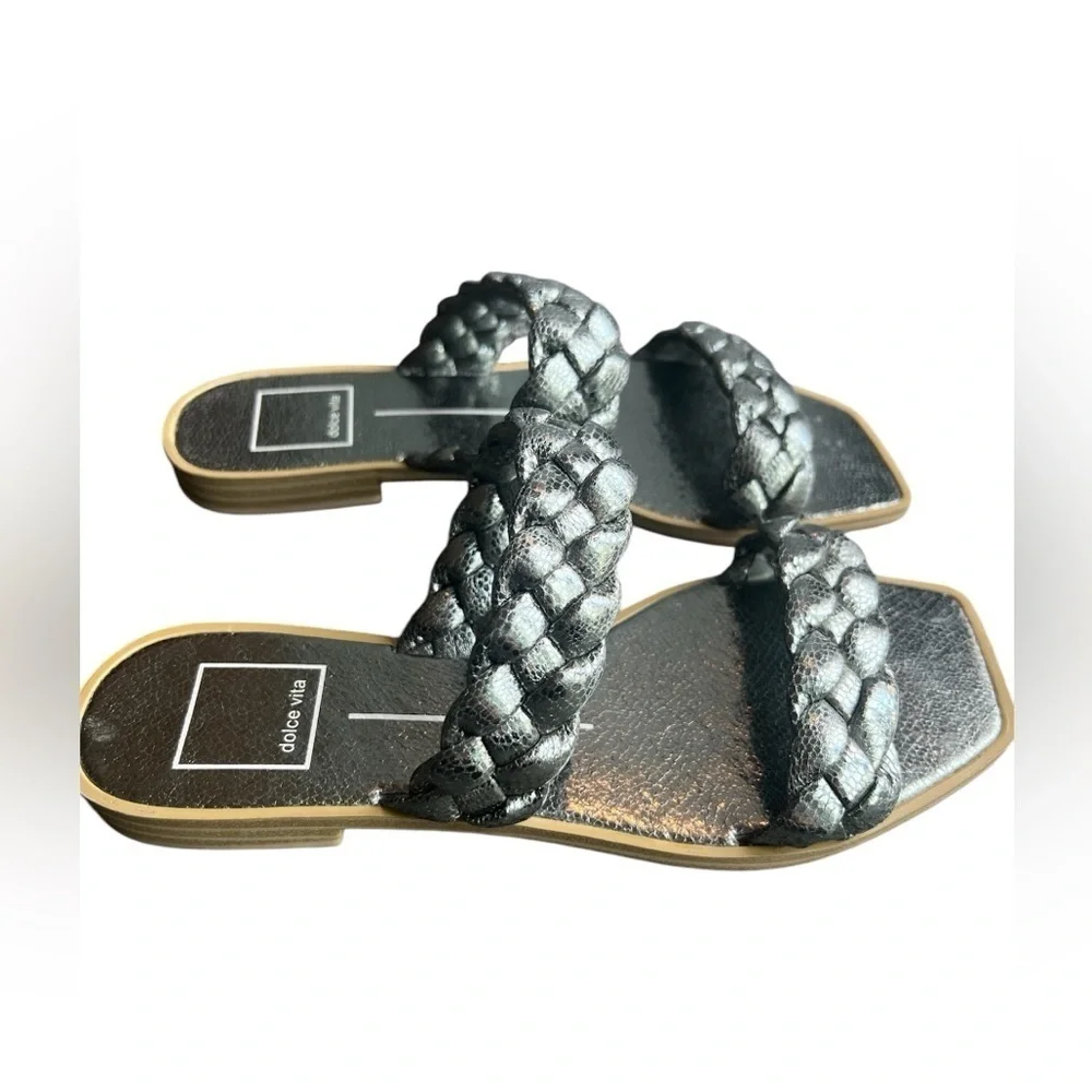 Dolce Vita Stella Silver gun metal Metallic Indy double braided Sandals size 6